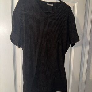 Black V-Neck Ribbed Knit Top